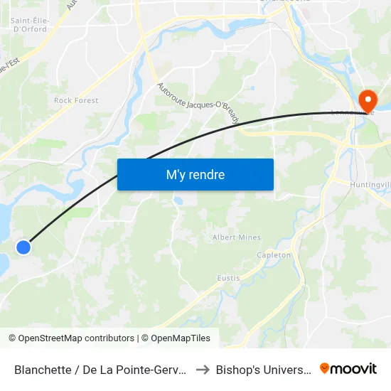 Blanchette / De La Pointe-Gervais to Bishop's University map