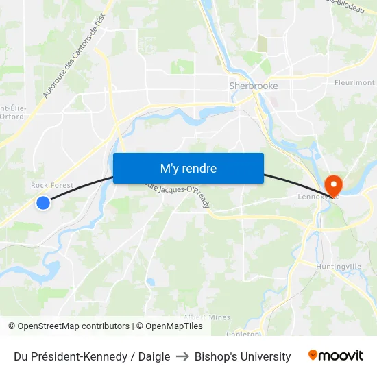 Du Président-Kennedy / Daigle to Bishop's University map