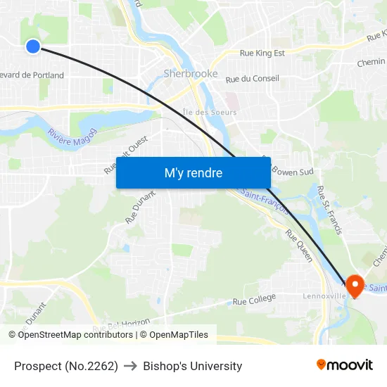 Prospect (No.2262) to Bishop's University map