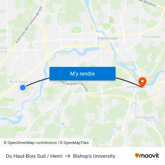Du Haut-Bois Sud / Henri to Bishop's University map