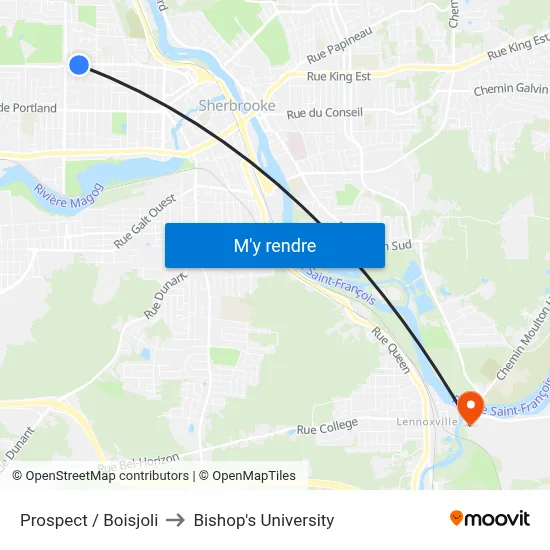 Prospect / Boisjoli to Bishop's University map