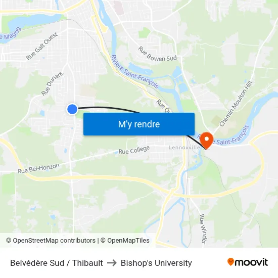 Belvédère Sud / Thibault to Bishop's University map