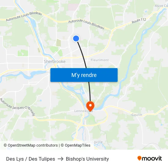 Des Lys / Des Tulipes to Bishop's University map