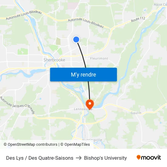 Des Lys / Des Quatre-Saisons to Bishop's University map