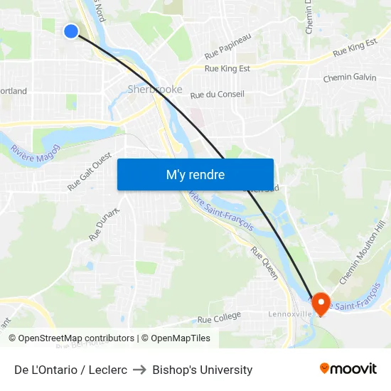 De L'Ontario / Leclerc to Bishop's University map