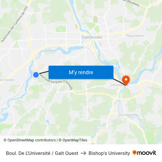 Boul. De L'Université / Galt Ouest to Bishop's University map