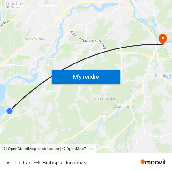 Val-Du-Lac to Bishop's University map