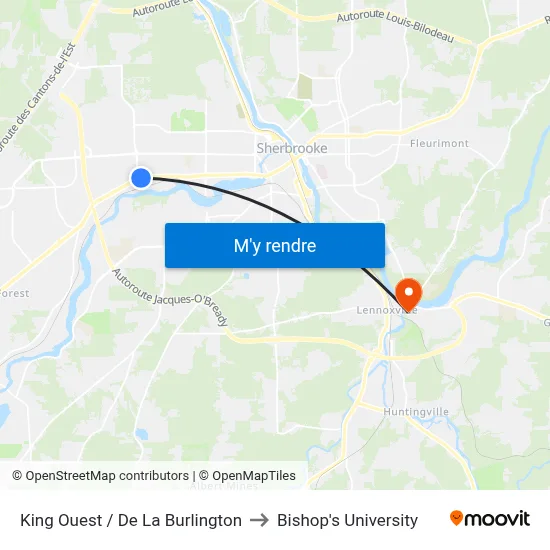 King Ouest / De La Burlington to Bishop's University map