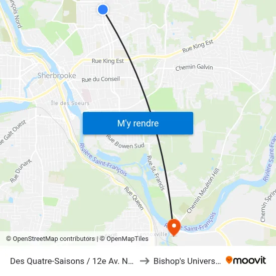Des Quatre-Saisons / 12e Av. Nord to Bishop's University map