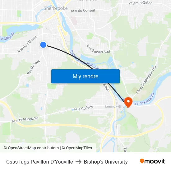 Csss-Iugs Pavillon D'Youville to Bishop's University map