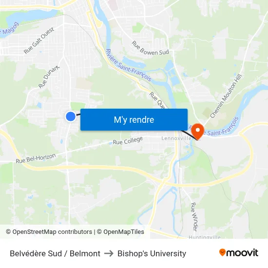Belvédère Sud / Belmont to Bishop's University map