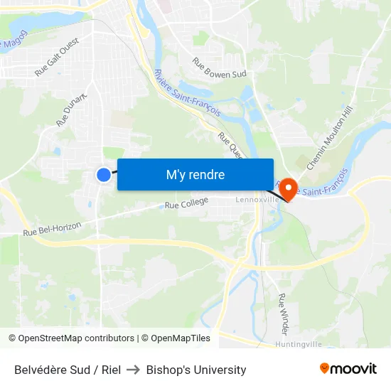 Belvédère Sud / Riel to Bishop's University map