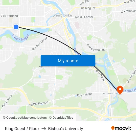 King Ouest / Rioux to Bishop's University map