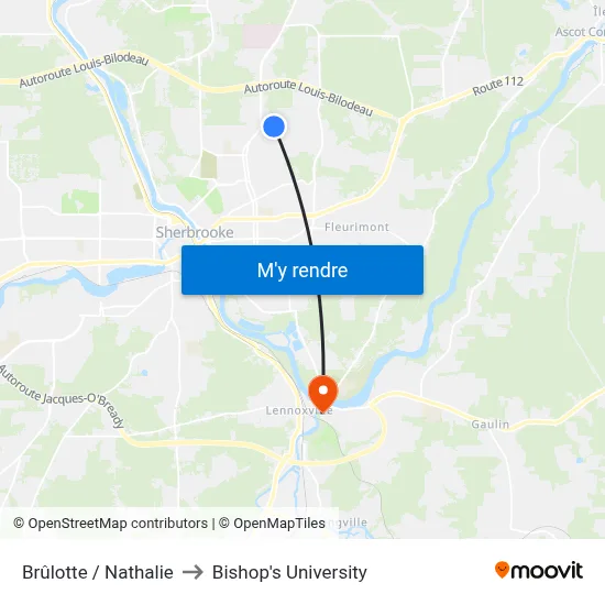 Brûlotte / Nathalie to Bishop's University map