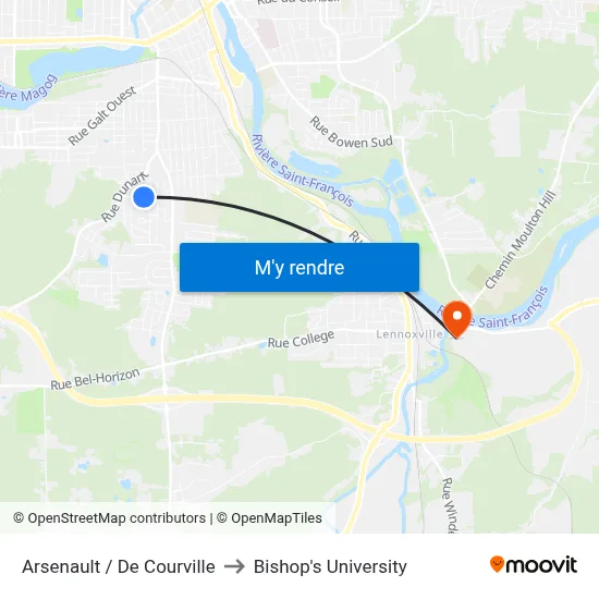 Arsenault / De Courville to Bishop's University map