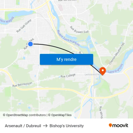 Arsenault / Dubreuil to Bishop's University map