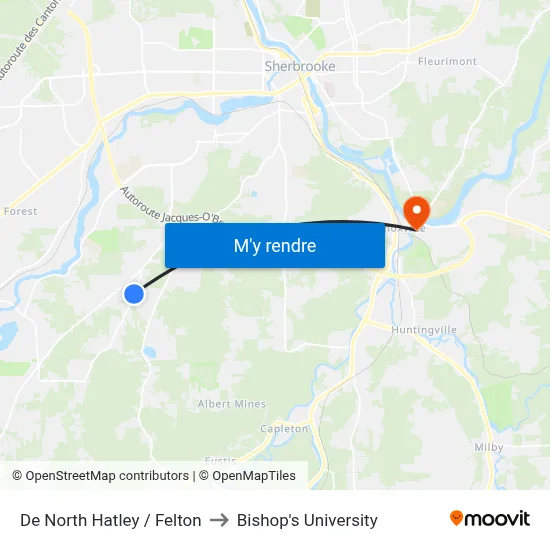 De North Hatley / Felton to Bishop's University map