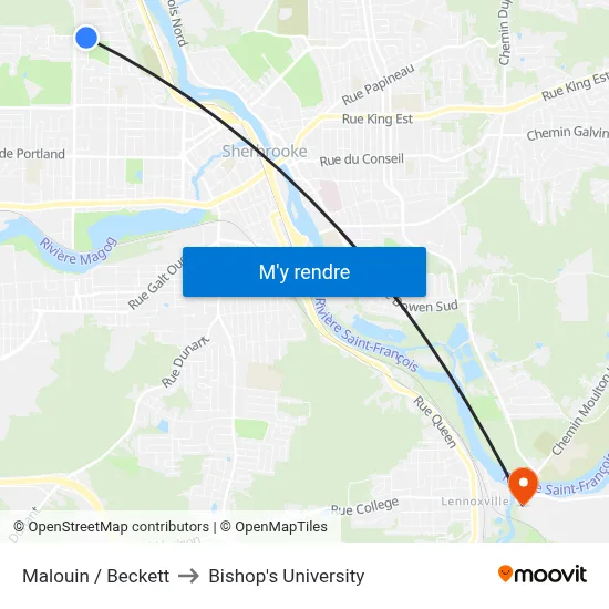 Malouin / Beckett to Bishop's University map