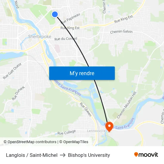 Langlois / Saint-Michel to Bishop's University map