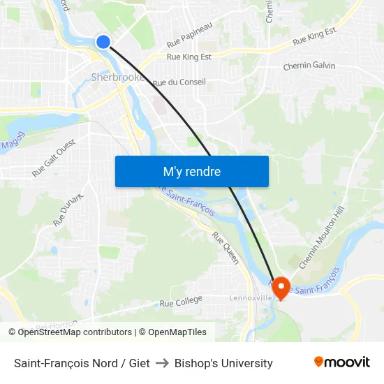Saint-François Nord / Giet to Bishop's University map