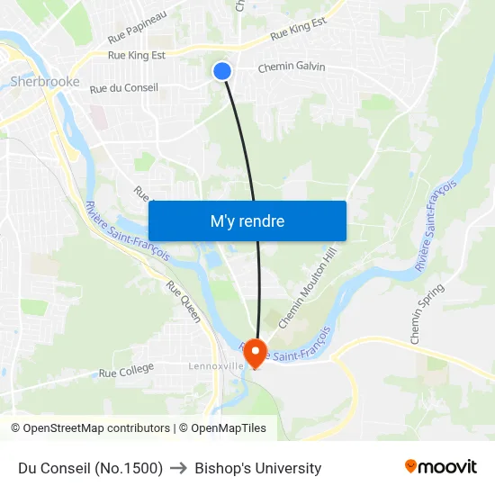 Du Conseil (No.1500) to Bishop's University map
