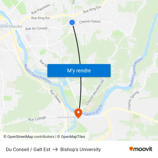 Du Conseil / Galt Est to Bishop's University map