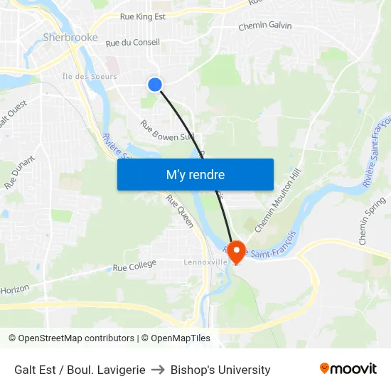 Galt Est / Boul. Lavigerie to Bishop's University map