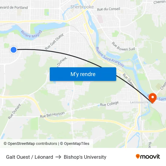 Galt Ouest / Léonard to Bishop's University map