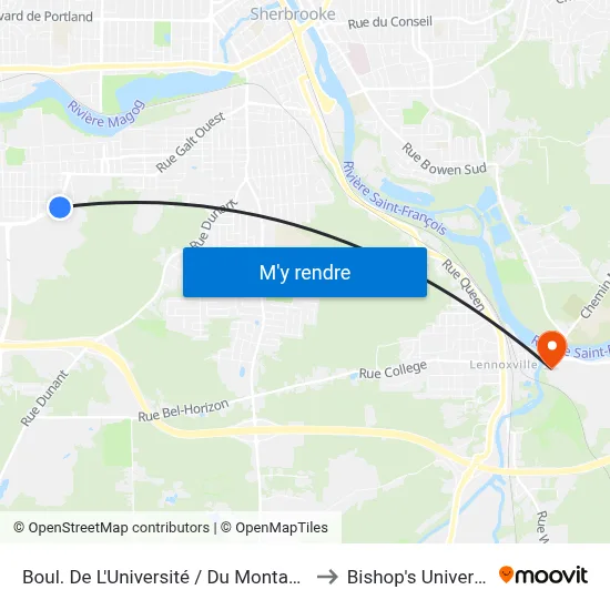 Boul. De L'Université / Du Montagnais to Bishop's University map
