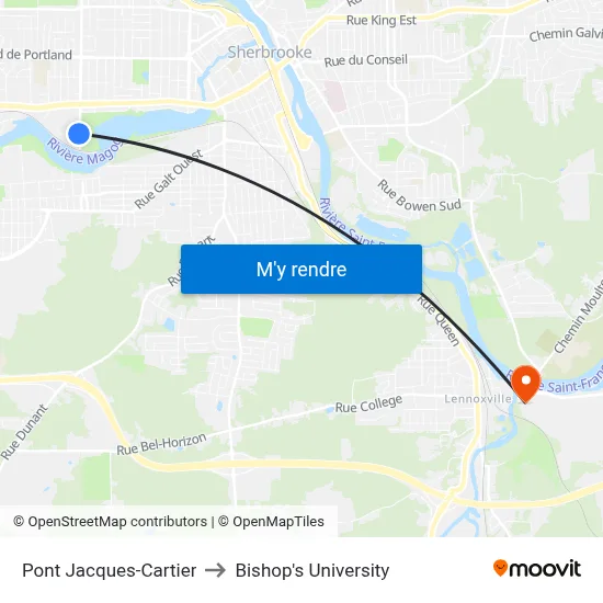 Pont Jacques-Cartier to Bishop's University map