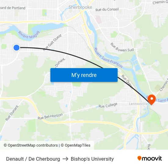 Denault / De Cherbourg to Bishop's University map