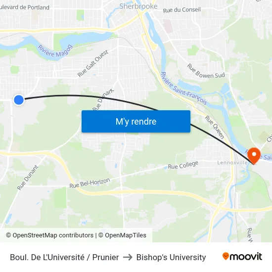 Boul. De L'Université / Prunier to Bishop's University map