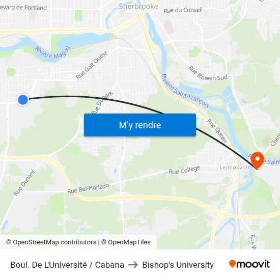 Boul. De L'Université / Cabana to Bishop's University map