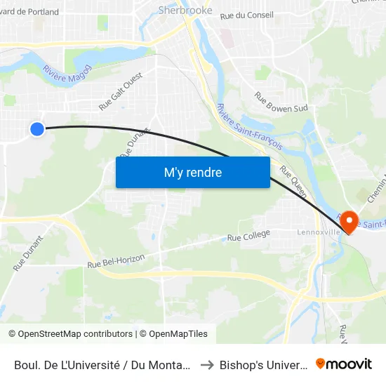 Boul. De L'Université / Du Montagnais to Bishop's University map