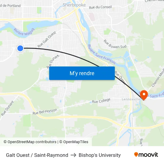 Galt Ouest / Saint-Raymond to Bishop's University map