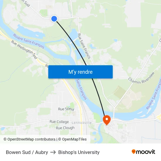 Bowen Sud / Aubry to Bishop's University map