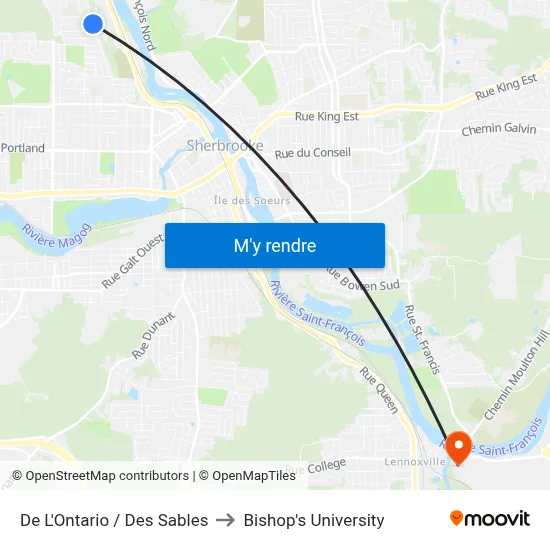 De L'Ontario / Des Sables to Bishop's University map