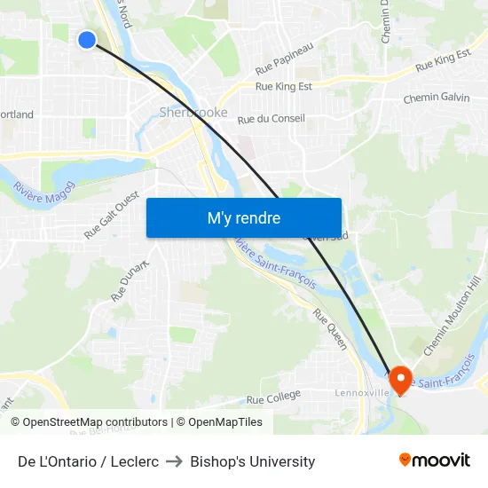 De L'Ontario / Leclerc to Bishop's University map
