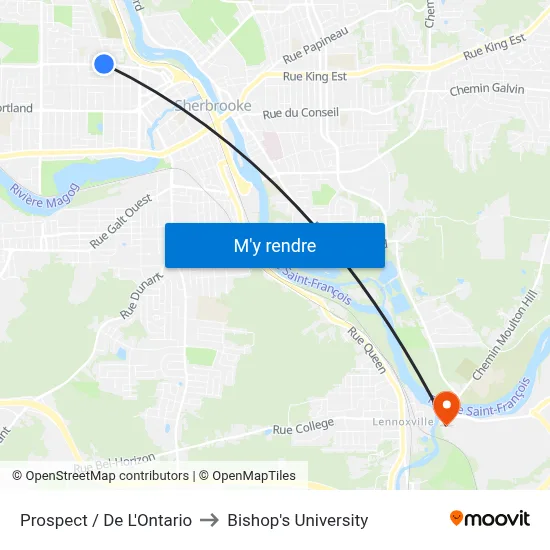 Prospect / De L'Ontario to Bishop's University map