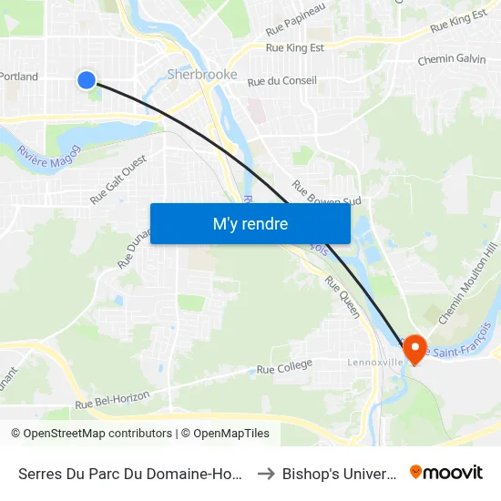 Serres Du Parc Du Domaine-Howard to Bishop's University map