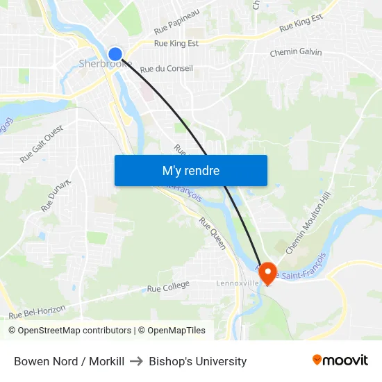 Bowen Nord / Morkill to Bishop's University map