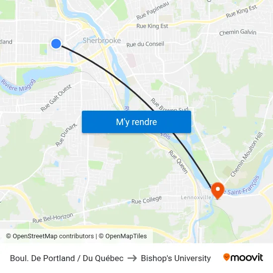 Boul. De Portland / Du Québec to Bishop's University map