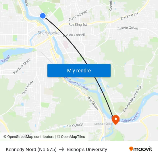 Kennedy Nord (No.675) to Bishop's University map