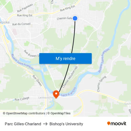 Parc Gilles-Charland to Bishop's University map