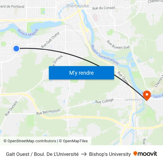 Galt Ouest / Boul. De L'Université to Bishop's University map