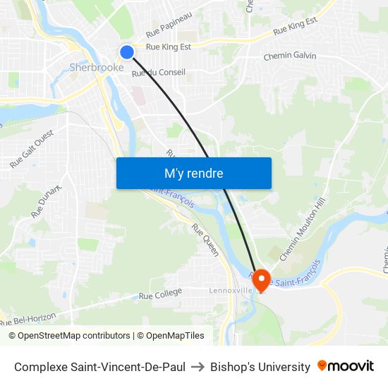 Complexe Saint-Vincent-De-Paul to Bishop's University map