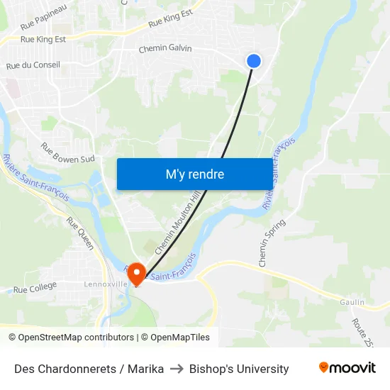 Des Chardonnerets / Marika to Bishop's University map