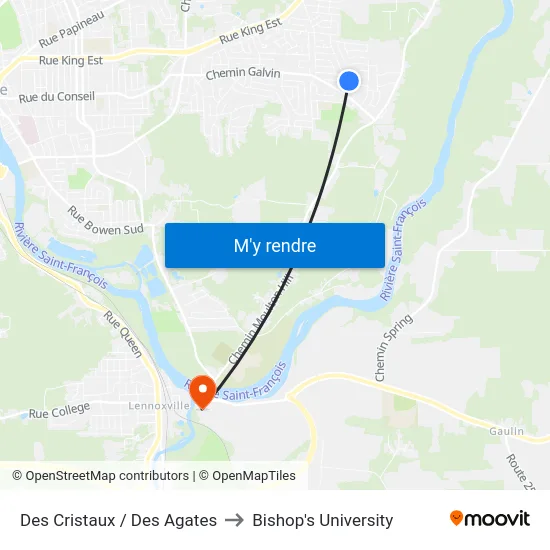 Des Cristaux / Des Agates to Bishop's University map