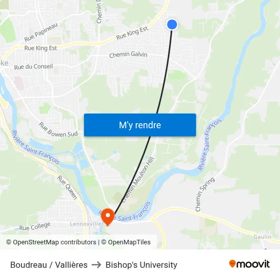 Boudreau / Vallières to Bishop's University map