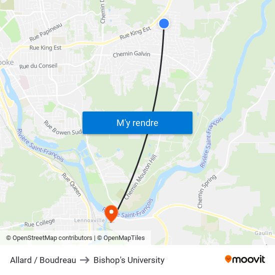 Allard / Boudreau to Bishop's University map